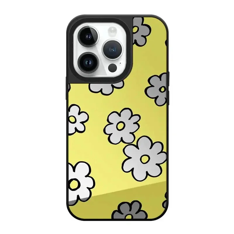 

Flower Yellow Mirror Magnetic Phone Case Cover for IPhone 12 13 14 15 Pro Max Case for IPhone 15 Pro Max