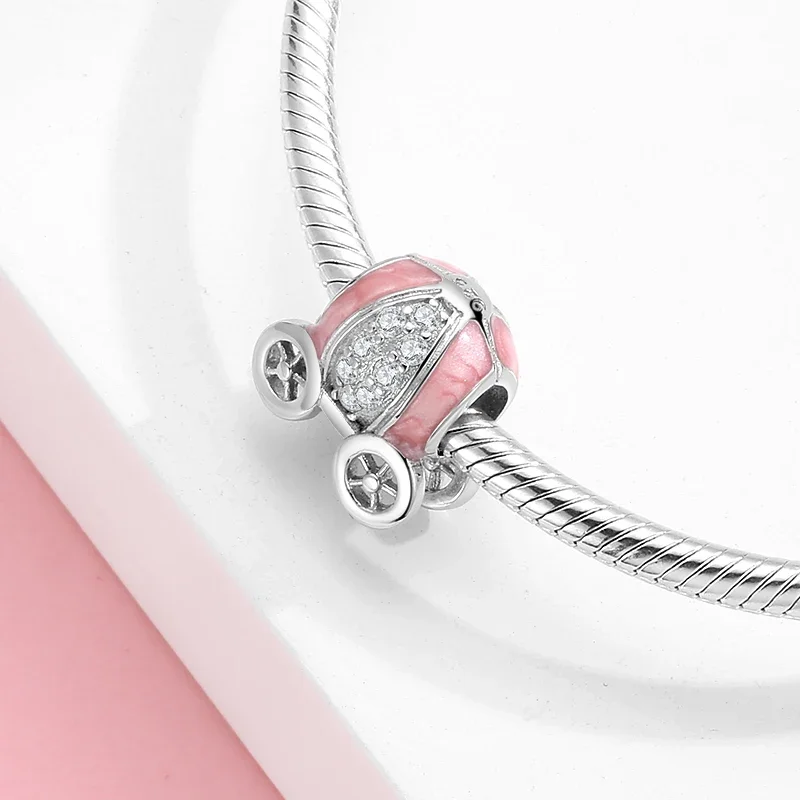

KATAOKA 925 Sterling Silver Pink Dream Pumpkin Car Zircon Charm Bead Fit Original Bracelet Diy Jewelry Accessories Beads