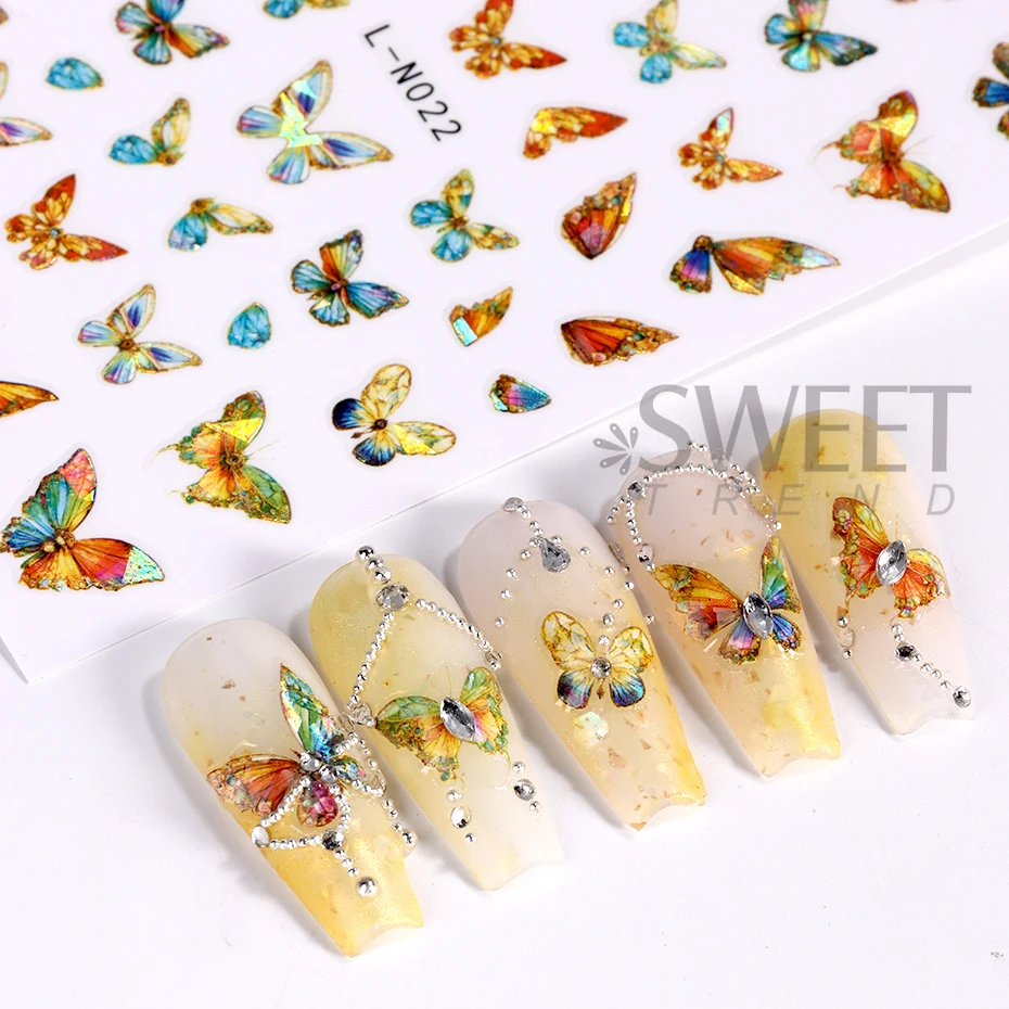 1PC 3D Luxury Laser Butterfly Nail Stickers nero bianco oro geometria cursore autoadesivo Nail Art decalcomanie decorazioni per Manicure