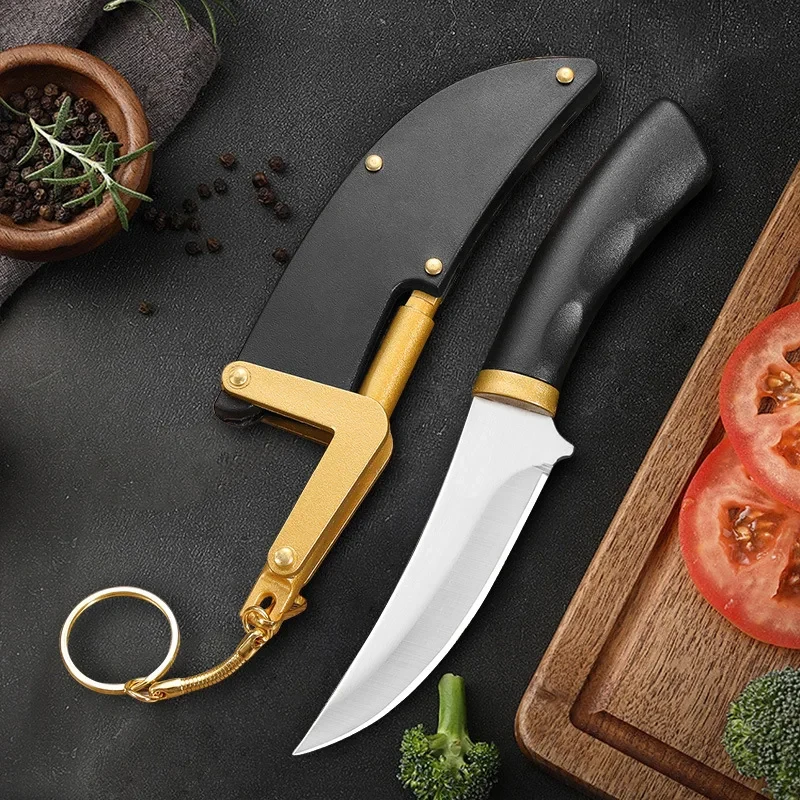 Stainless steel fruit knife a professional accessory for cutting meat in the kitchen with a plastic handle and a knife cover