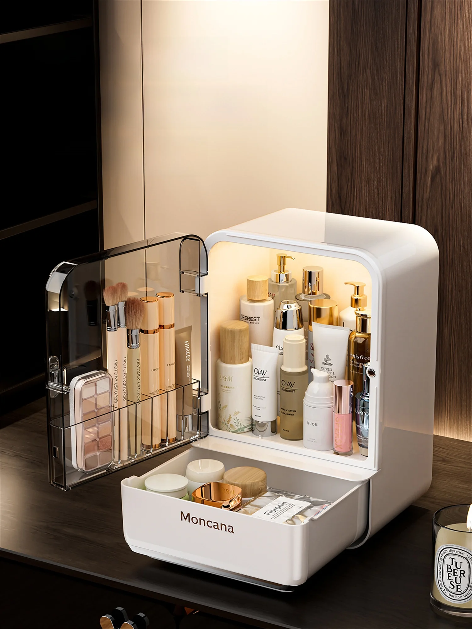 

Настольный органайзер для косметики Der Sle: большой, пыленепроницаемый, для уходовых средств, с акриловой крышкой, прямоугольный