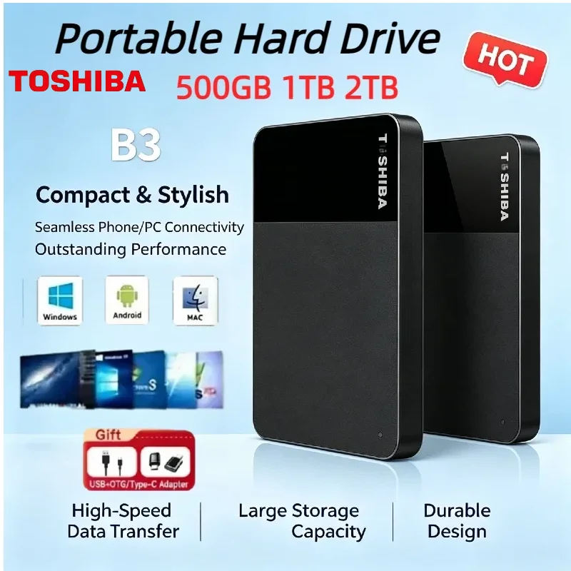 Toshiba B3 Portable External Hard Drive 2.5 Inch USB3.0 Hard Disk 1TB 2TB 4TB Storage For Laptop Desktop Mac Android Smartphone