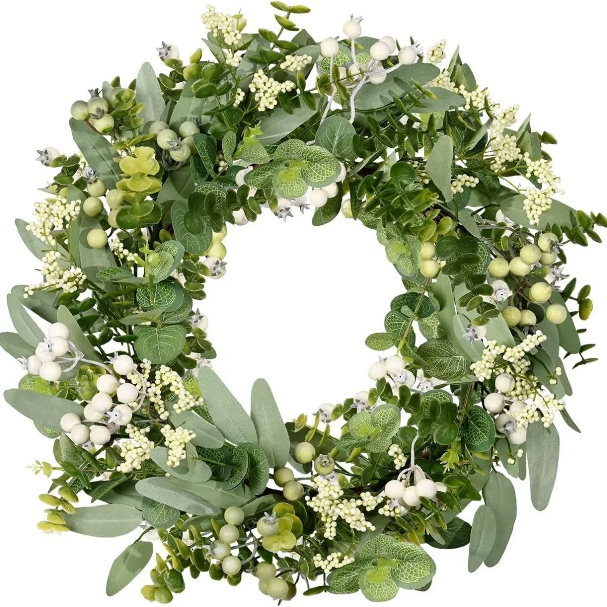 Coronas artificiales de vegetación navideña para primavera y verano, para puerta delantera, corona de hojas de eucalipto verde, decoración de boj para granja, Navidad