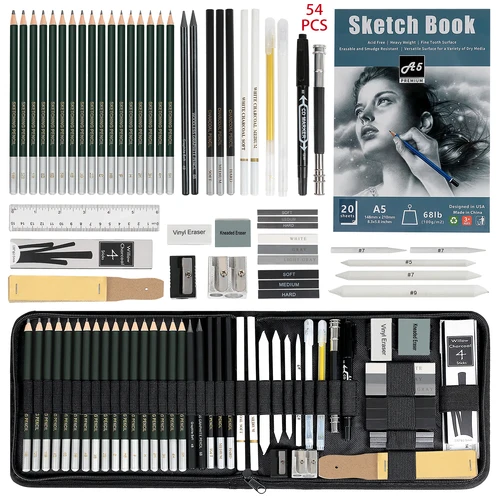 34/42/54/72/76/96 Uds. Juego de dibujo y bocetos, lápices de dibujo y Kit de herramientas de arte, juego de suministros de arte profesional
