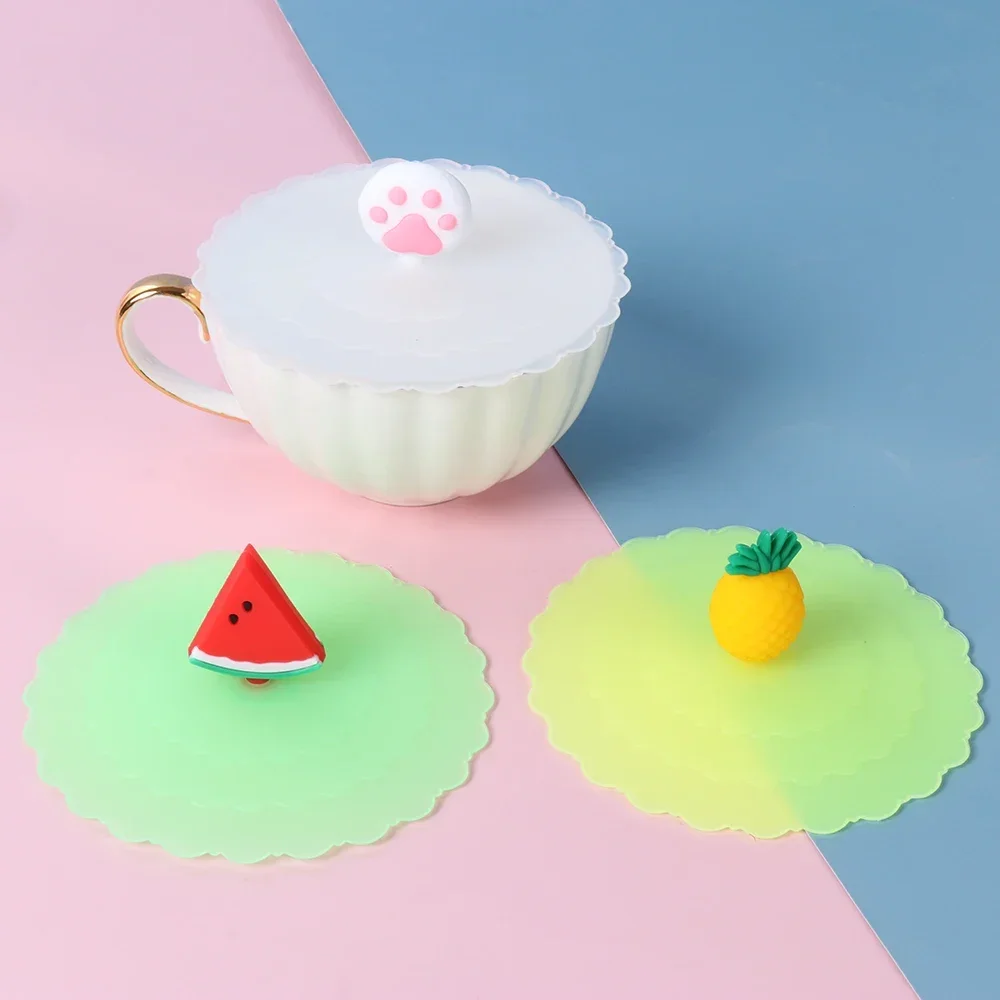 Cartoon 10cm Cute Silicone Cup Cover Heat-resistant Leak Proof Sealed Lids Cap Dustproof Cup Cover Suction Cup Cover Tea Lids