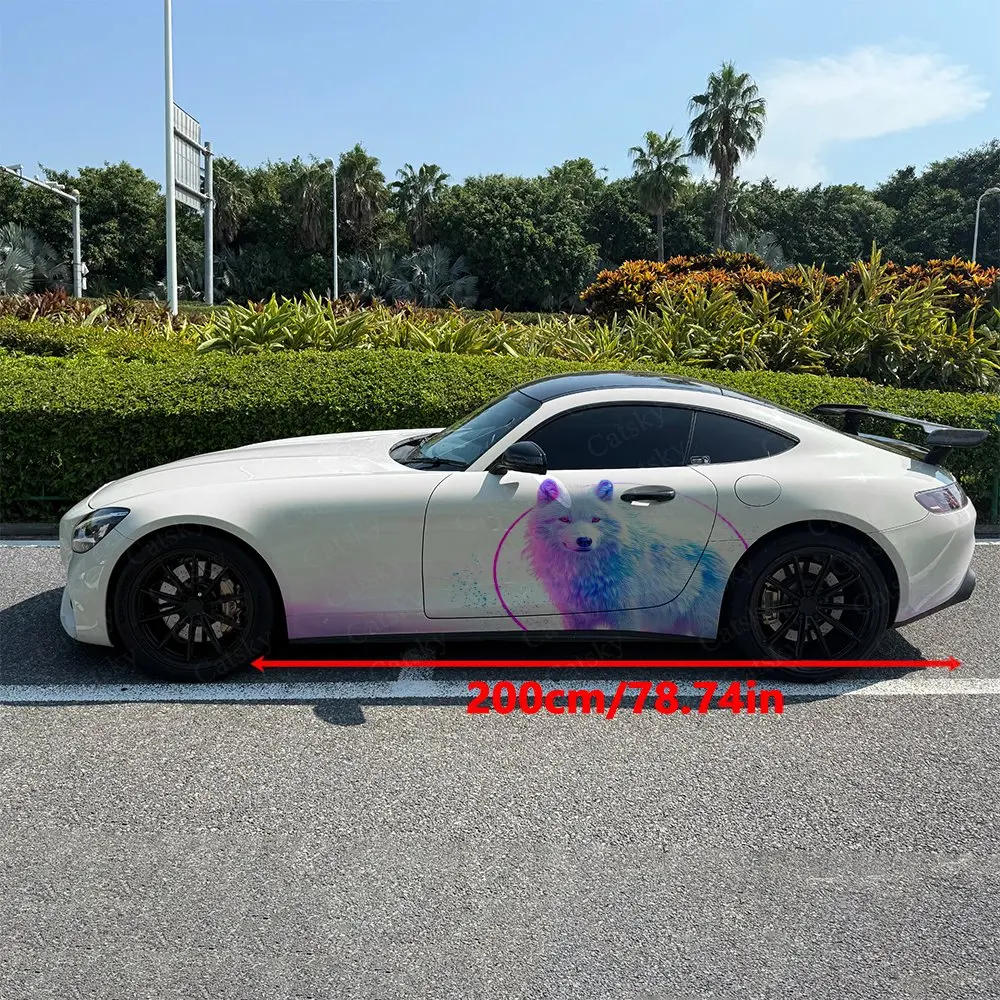 2pcs Neon Halo Shifting Snow Wolf Car Side Wraps, Self-Adhesive PVC Waterproof & Scratch-Resistant Stickers, Car Accessory Gift