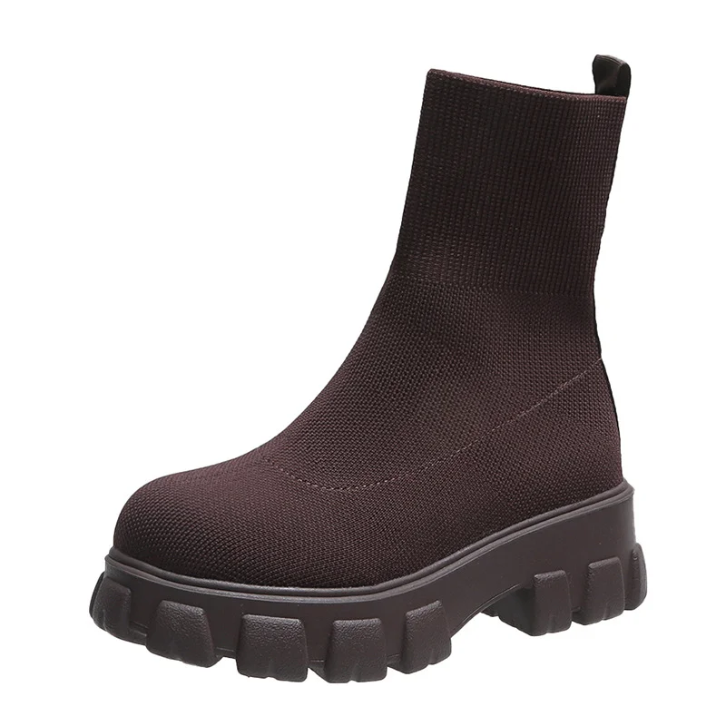 Botas de tejido elástico para Mujer, Zapatos de plataforma con punta redonda, color rosa y morado, talla 35-43, primavera y otoño