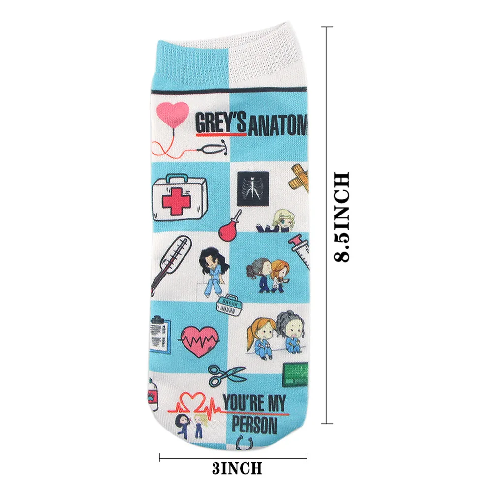 Doctor Nurse Print Grey\'s Anatomy Cotton Socks Casual Creative Breathable Soft Funny Novelty Low Tube happy Socks Men Fans Gift