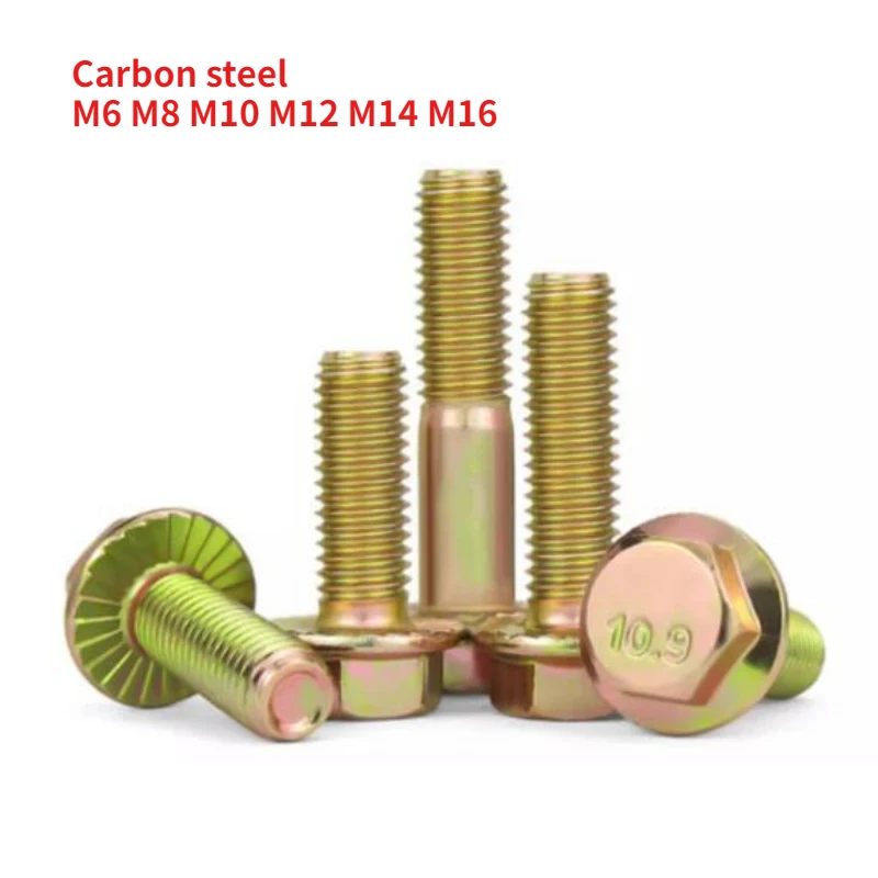 1-40pcs High-strength 10.9 Grade Zinc Plated Hexagonal Toothed Flange Surface Screws M6 M8 M10 M12 M14 M16