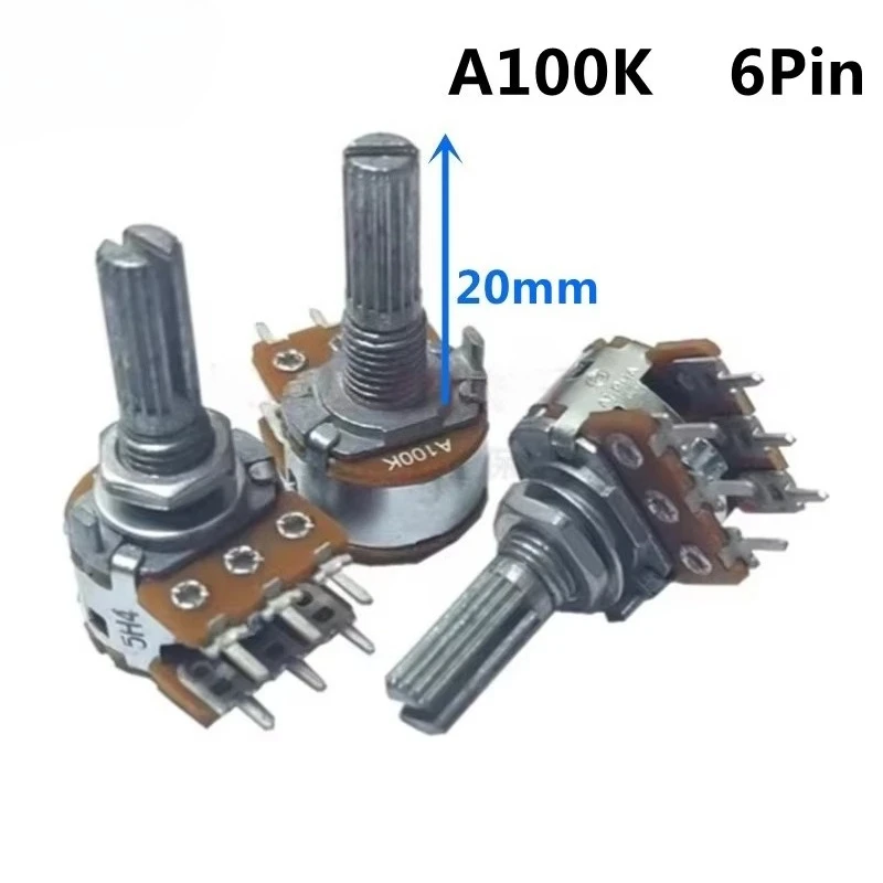 1pcs，Single-loop carbon film double-layer potentiometer，RK16，A100K，6Pin，Audio volume amplifier