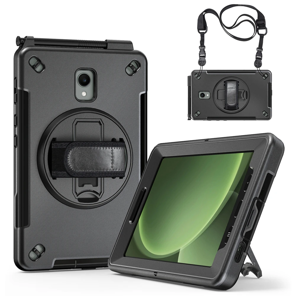 Fundas para tabletas Samsung Galaxy Tab Active 3 T570 T575 Active 5 X300 X306B de 8 pulgadas con rotación de 360 grados y correa de mano y hombro, funda protectora