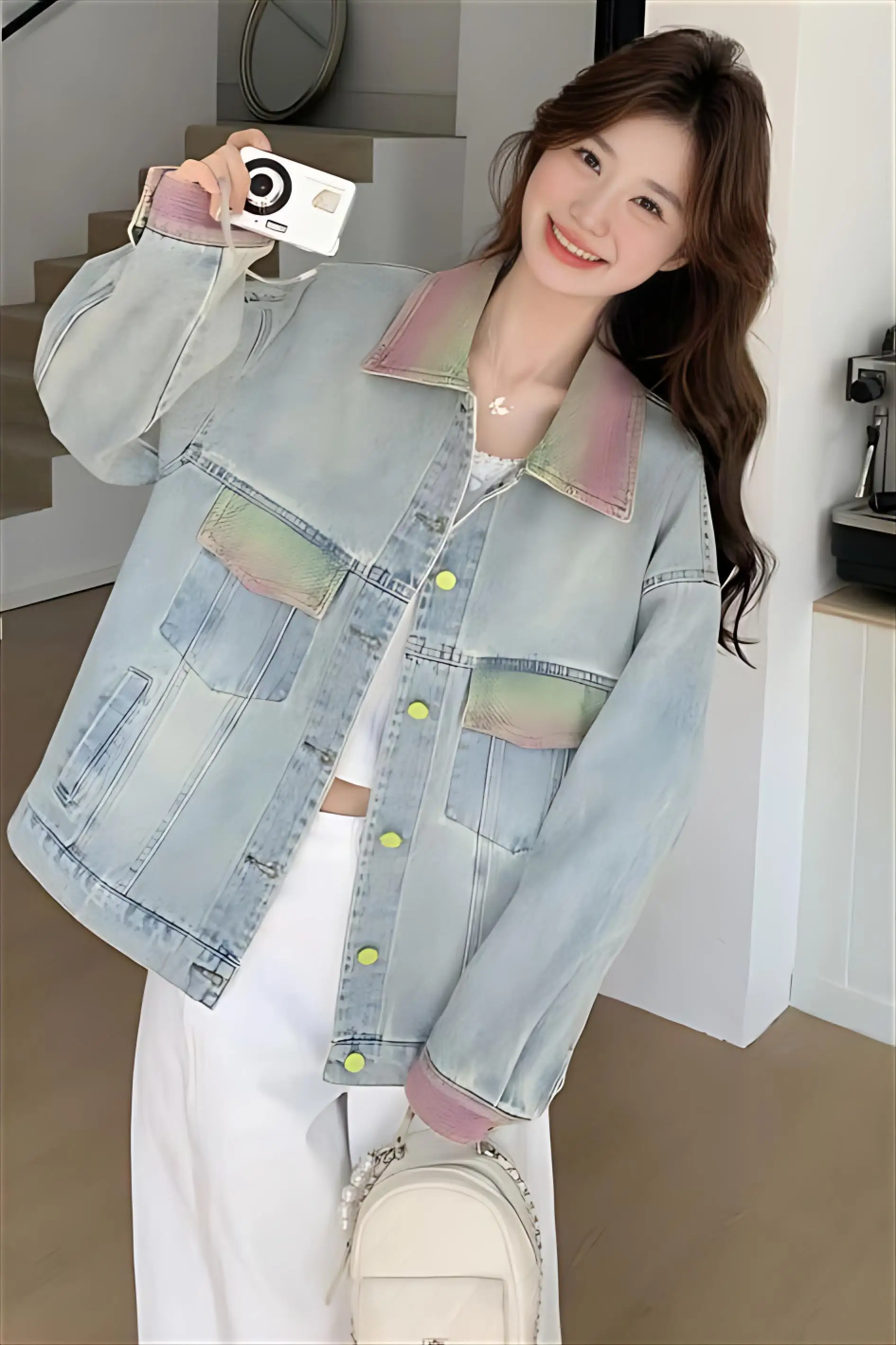 

Denim Coat Brown Color Womens Winter Button-Embellished Puffer Quilted Functional Four-Pocket Mountaineering Hooded Sherpa Warm