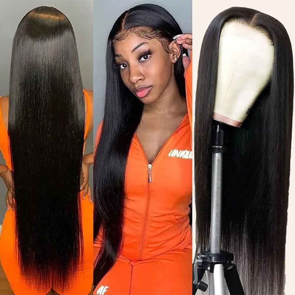 Peruca de Cabelo Humano HD Lace 13x6 Pré-Alongada Lisa com Fechamento Frontal HD 5x5, Densidade 200, Cabelo Humano Liso Sedoso e Macio para Mulheres