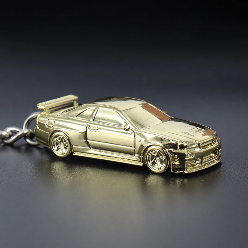 New In Stock Seeker 1:87 Nissan Gtr34 Electroplated Color Chain Keychain Alloy Model Miniature Diecast Ornaments Custom Toys