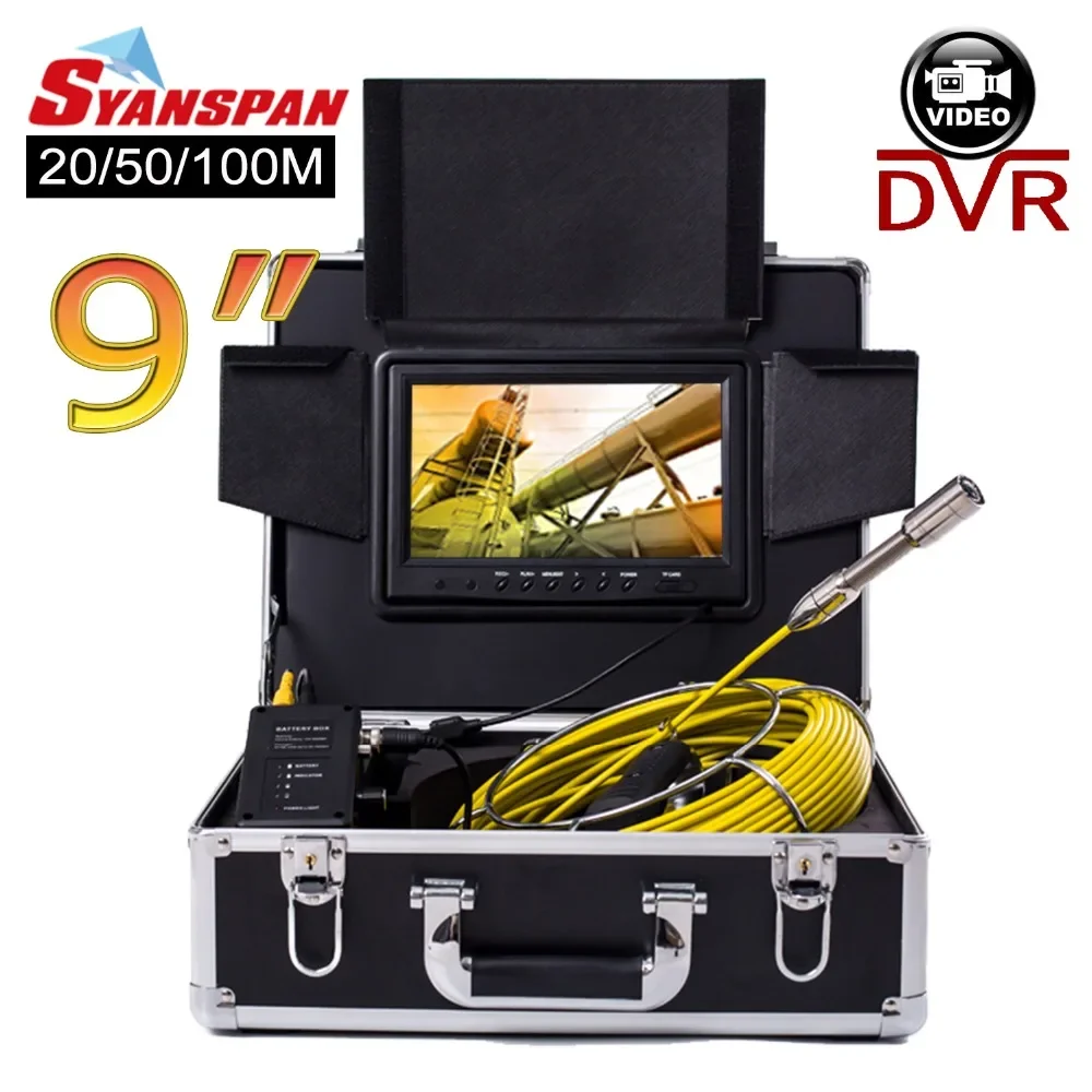 

SYANSPAN 9" Monitor 100FT/30M Pipe Inspection Camera, 8GB TF Card DVR IP68 Drain Sewer Pipe Industrial Endoscope with 23MM