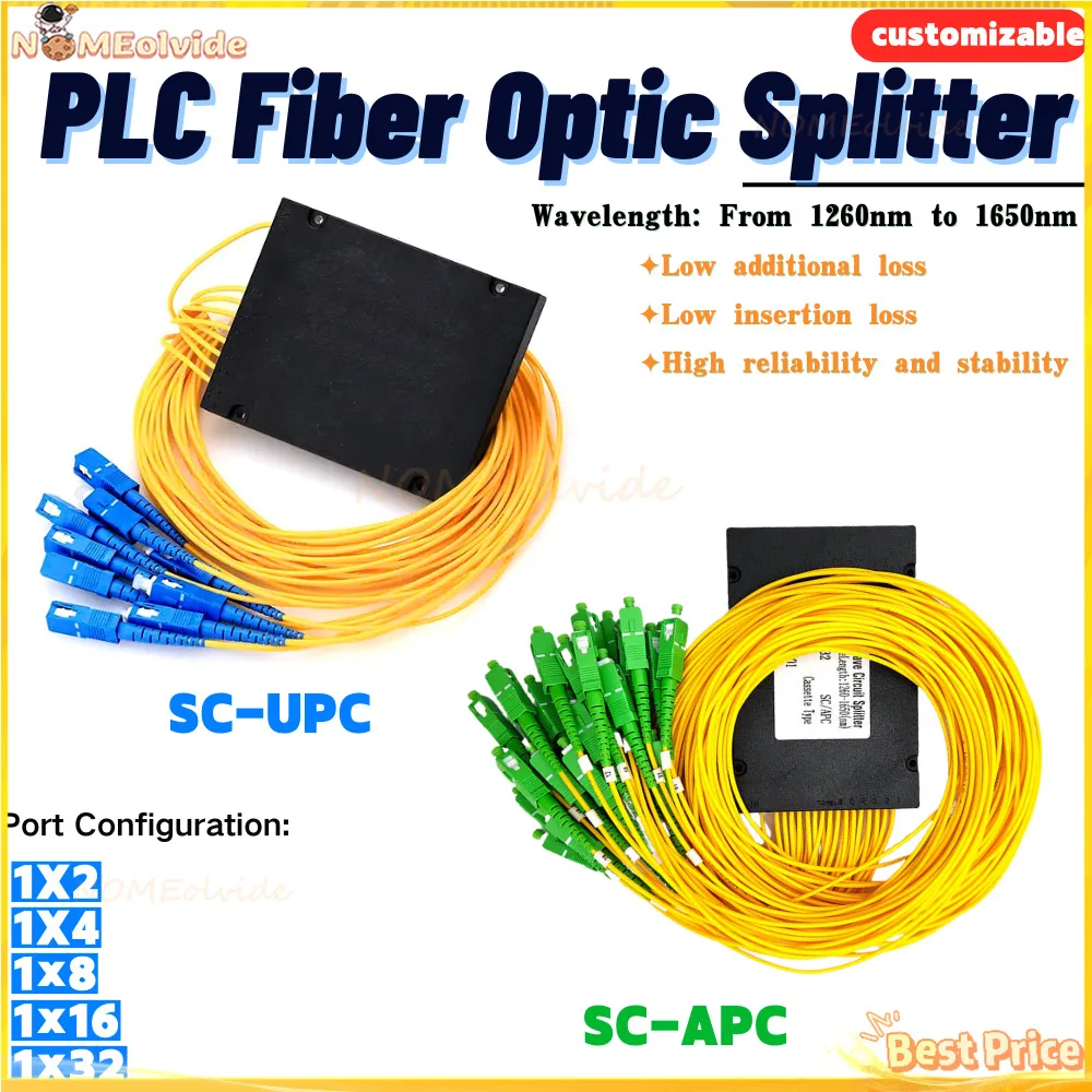 

SC/APC SC/UPC Fiber Optic FTTH Splitter FBT Optical Coupler 1:8,1:16，1X32 SC UPC Singlemode simplex 1M PLC optical splitter