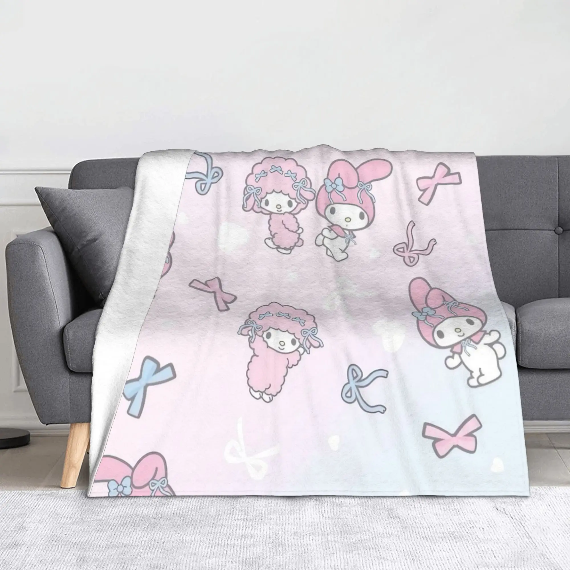 

Одеяла My Melody, флисовые весенне-осенние милые дышащие легкие тонкие одеяла с героями мультфильмов для домашнего дивана, ковер