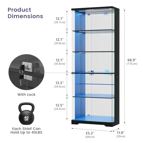 Glass Display Cabinet with Doors and RGB LED Lights | 69