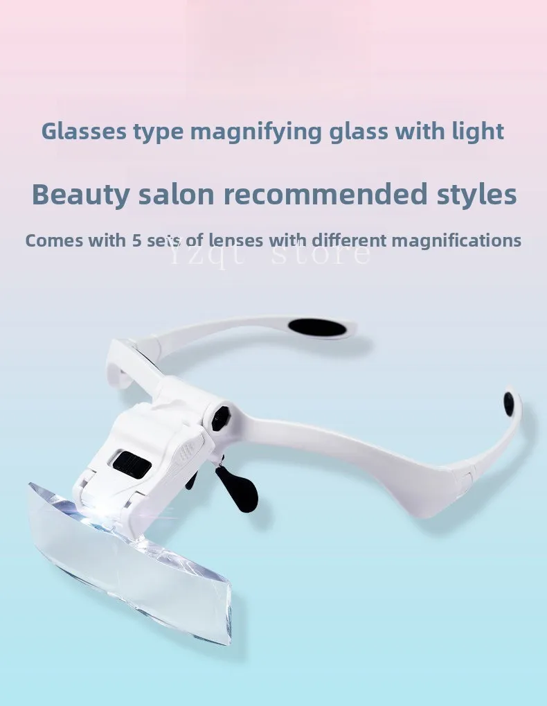 Head-mounted grafting eyelash hole magnifying glass with light to pull out blackheads, glasses for beauty, acne squeezing