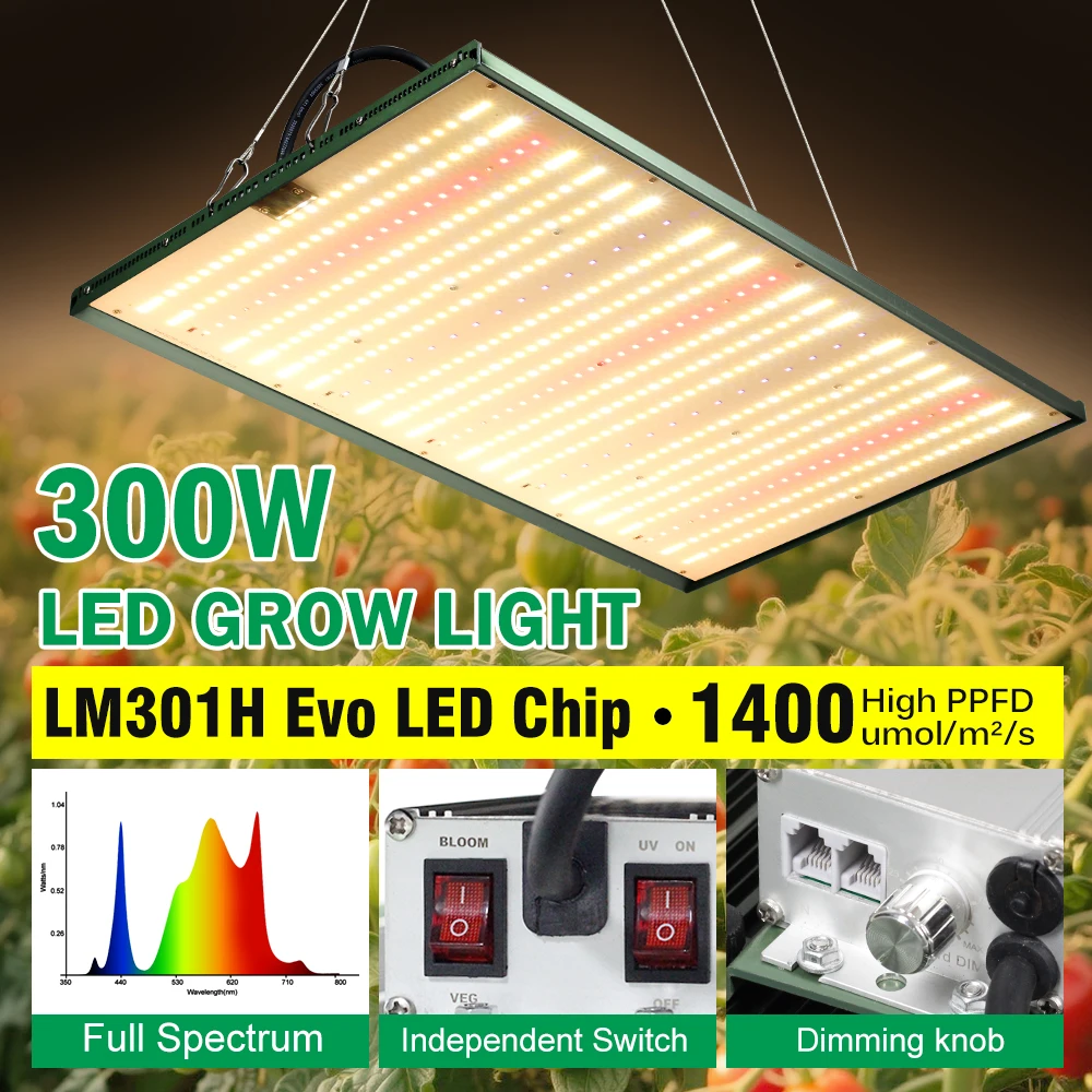 300W Vollspektrum LED-Wachstumslampe smd30pro UV-Rotlicht 1400umol/UD/s Hoher PPFD für Gewächshaus-Pflanzen Gemüse Blumen Wachstumslampe