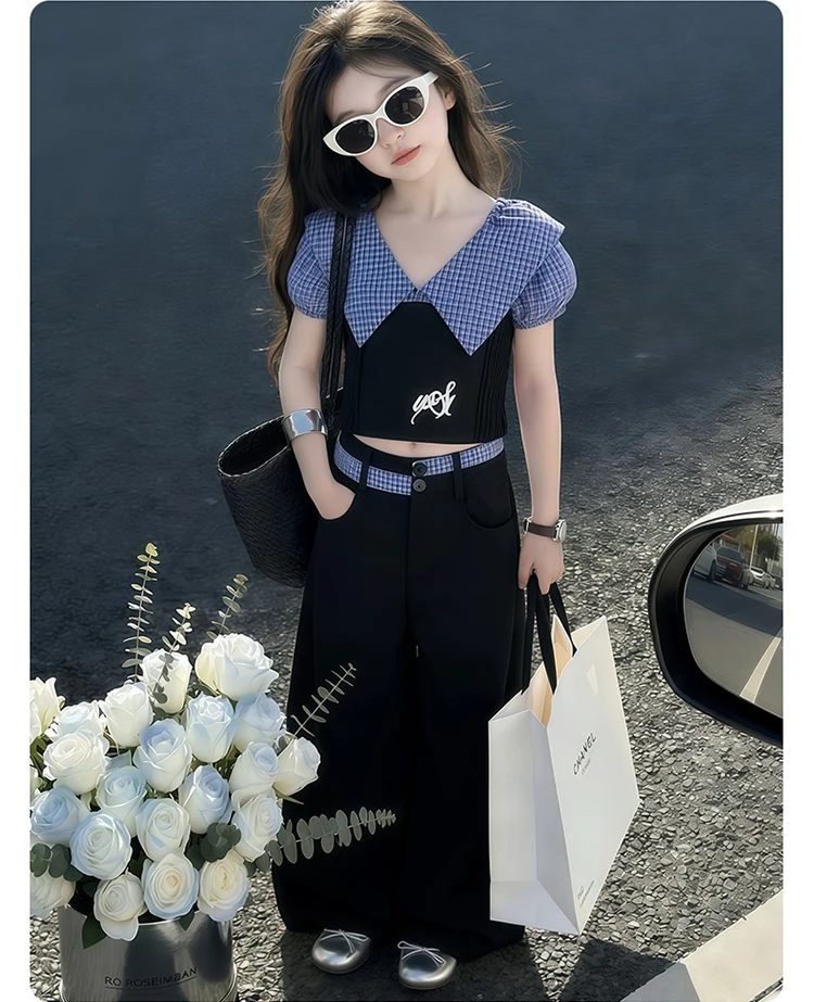 Neue Mode Kinder Streetwear Mädchen Rückenfreies Kleidungsset Crop-Top und Hose 2-teiliger Anzug Kinder Trend Street Trainingsanzug – Detail 7