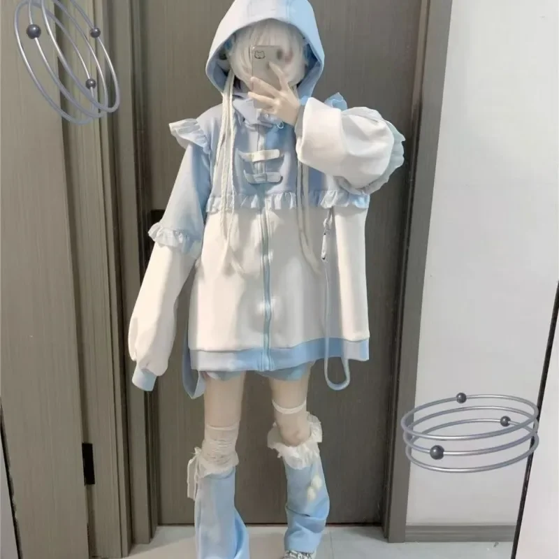 Harajuku قلنسوة بسحاب معطف المرأة كبيرة الحجم الحلو فضفاض ملابس خارجية غير رسمية ثقافة فرعية Y2K اليابانية Kawaii لوليتا تصميم هوديس COS #1