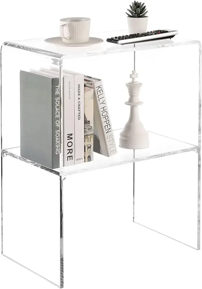 24-Inch Premium Clear Acrylic 2-Tier Display Rack Modern Home Decor End Table Nightstand for Living Room Bedroom Storage Shelves