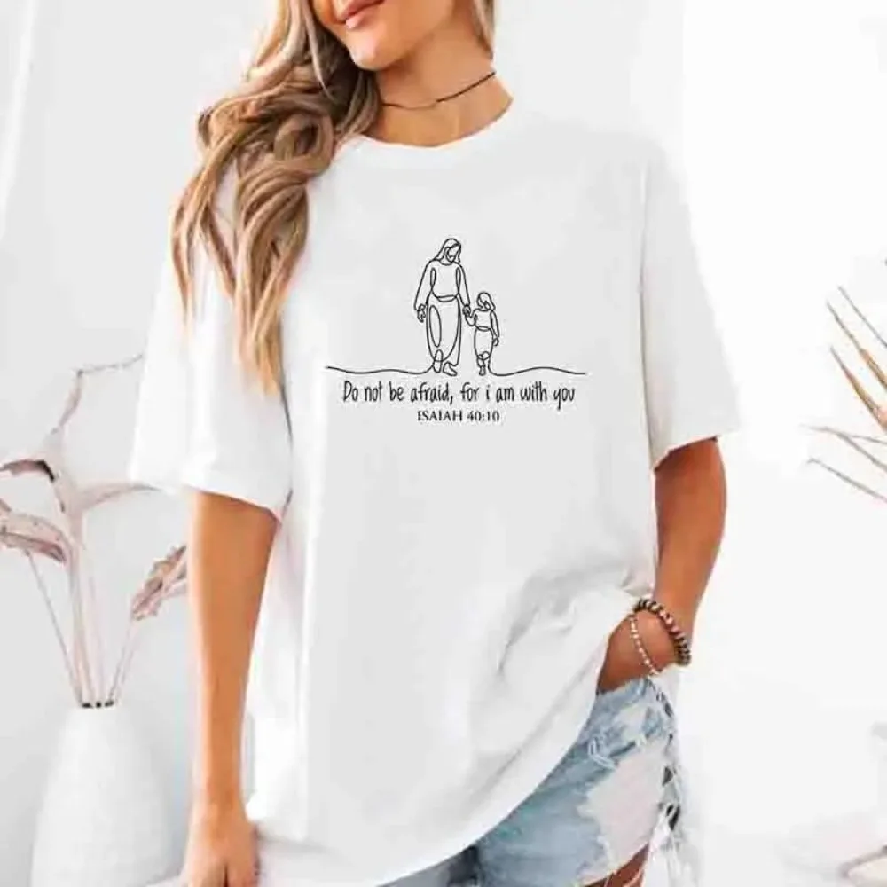 Do Not Be Afraid Christian Jesus Church Style Printed T-shirt Pure Cotton Short Sleeve Tops Round Neck Casual Fashion Tee Unisex