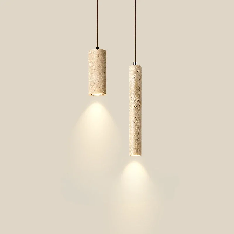 Led Pendant Lamp Long Tube Wood Ceiling Lamp Japan Style Quiet Wind Bedroom Bedside Chandelier Retro Modern travertine  lighting