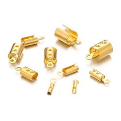 50pcs Stainless Steel Gold Plated Crimp End Bead Caps for DIY Jewelry Making Bracelets Necklaces Accessories Findings Wholesale