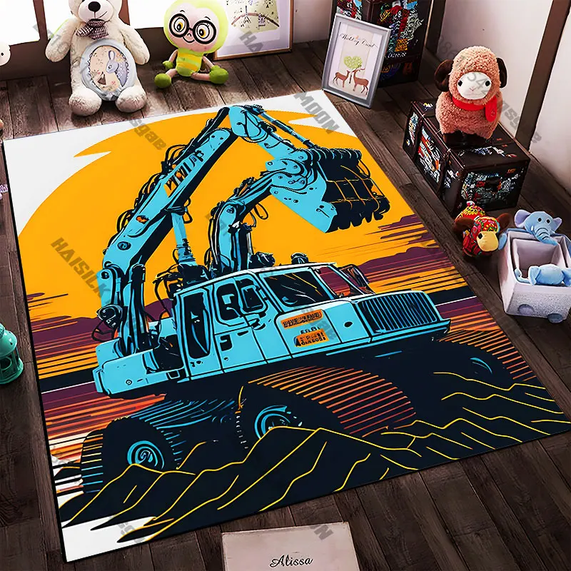21 Sizes Construction machinery under vibrant sunset Printed Area Rugs for Adult Yoga Mats Living Room Decor Personalized