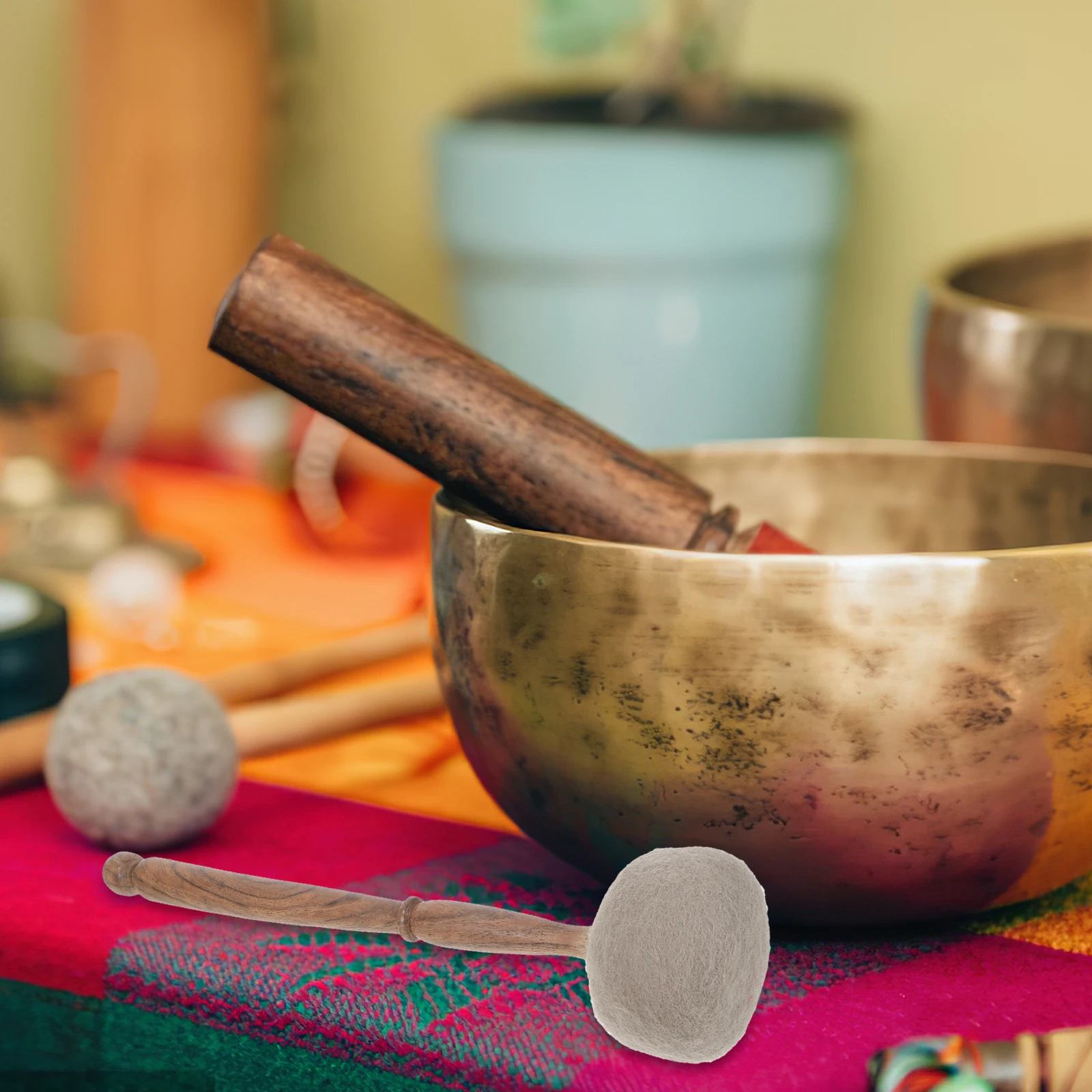 

Component Wool Felt Bowl Hammer Meditation Sound Stick for Mallet Singing Bowls