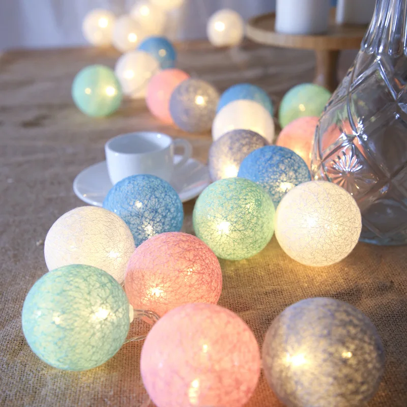 4CM EID Mubarak Cotton Ball Light String Garland Fairy Lamp LED Holiday Wedding Party Home Bed Decoration Battery Box