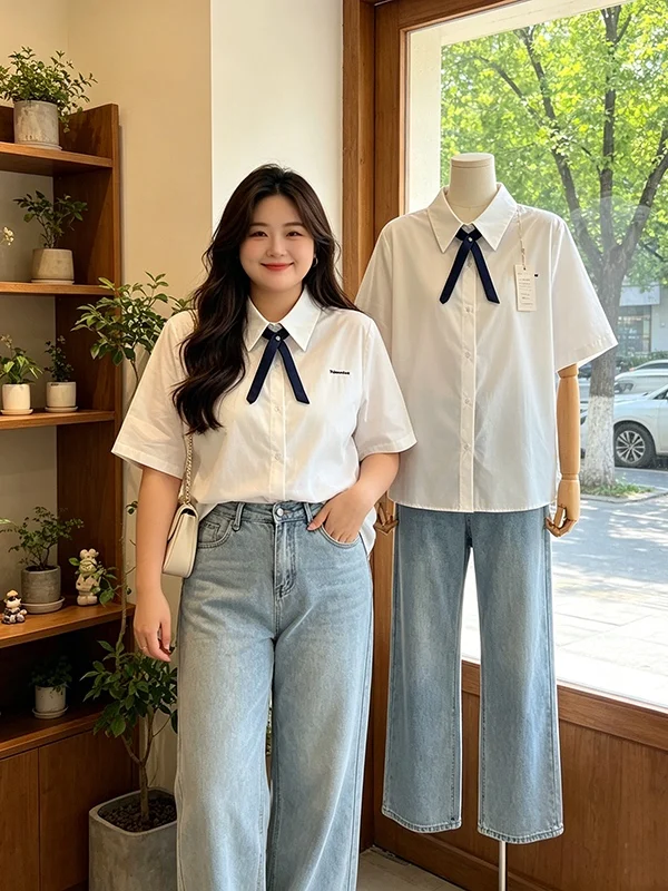 

Loose Casual Fashion Embroidered Letter Short Sleeve Shirt for Women Summer New Style Korean Version plus Size Top