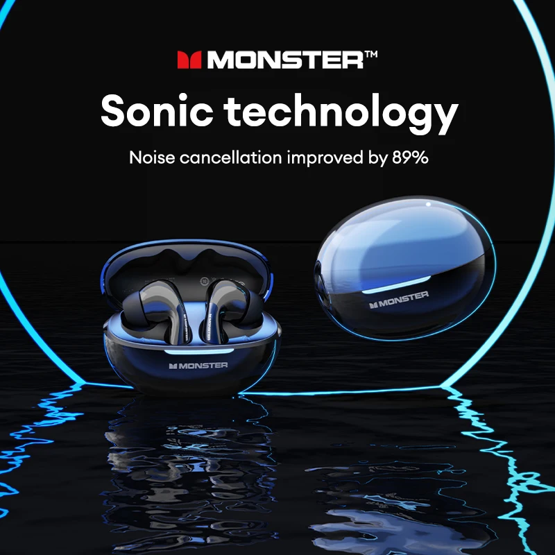 Monster MQT36 TWS Wireless Bluetooth 5.4 Earphones Long Battery Life Gaming Earbuds ENC Noise Reduction HD Call Headset With Mic