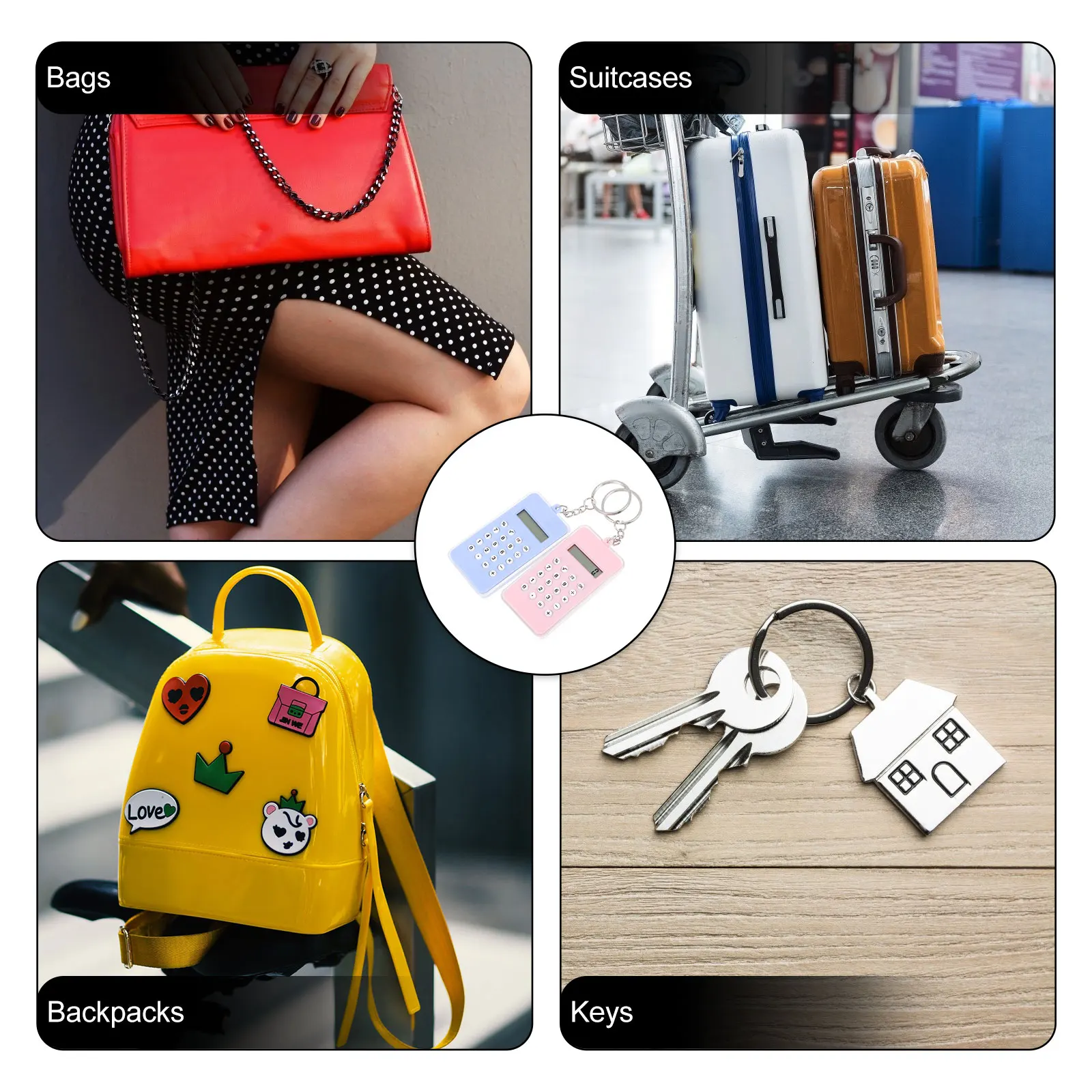 

2 Pcs Creative Calculator Pendant Keychain Cute Office School Kids Key Bag Hanging Decor Stress Relief Gift for Birthday