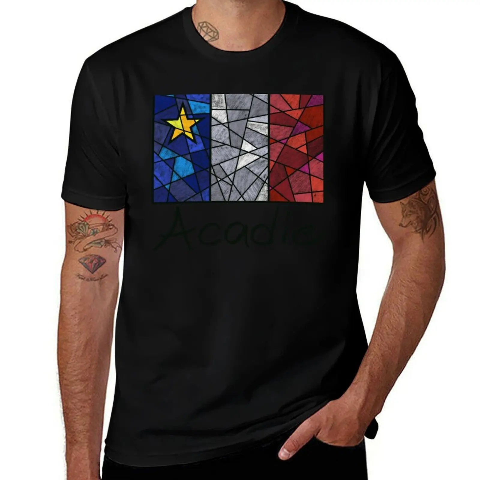 

Acadian Flag pastel liquid mosaic - Drapeau acadien mosaque liquide pastel vitrail T-Shirt cute tops compression shirt men