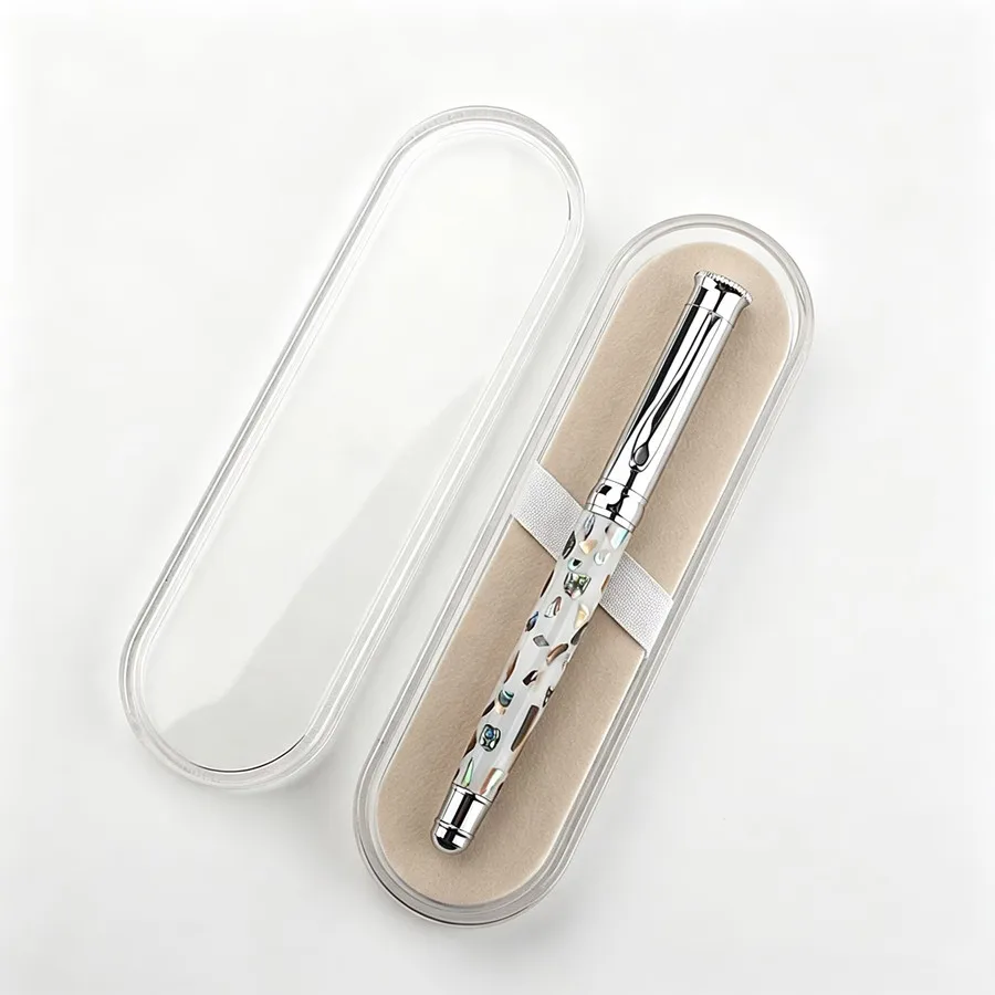 Luxury Abalone Shell Fountain Pen Beautiful Handmade Inlaid Shell Pen Silver Metal Trim Gift for Collection Birthday Business