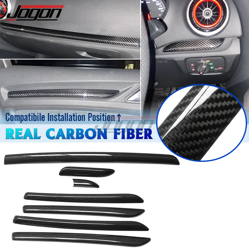 

7 Pcs Real Carbon Trim Interior Central Control Dashboard Door Panel Trim Cover For Audi A3 8V S3 RS3 2014 2015 2016 2017 2018