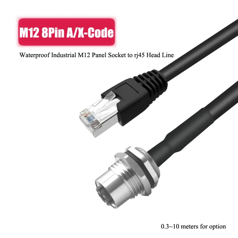 Waterproof M12 8 Pin X/A Coding to RJ45 Network Cable Connector Shielded IP67 Industrial Panel Aviation Socket to rj45 Head Line