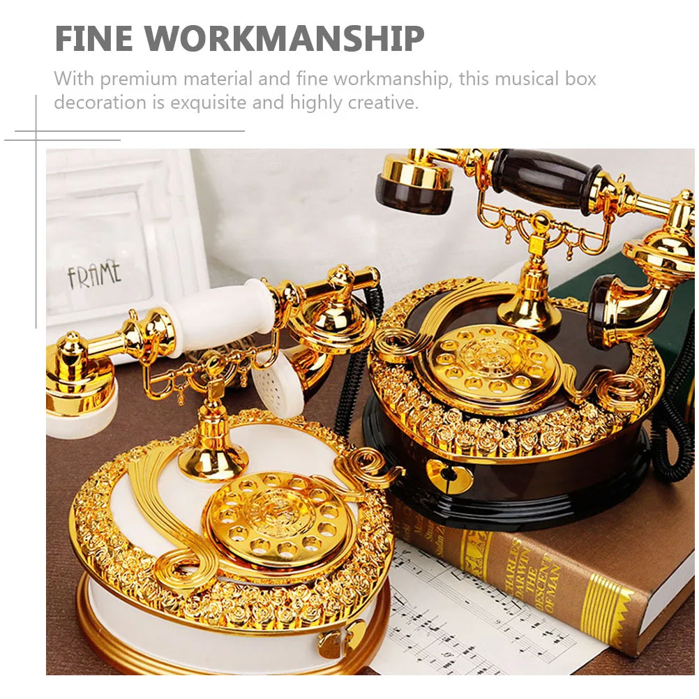 

1Pcs Decorative Retro Telephone Musical Box Creative Design Desktop Storage Case Clear Melody Good Mood Gift Home Accessory