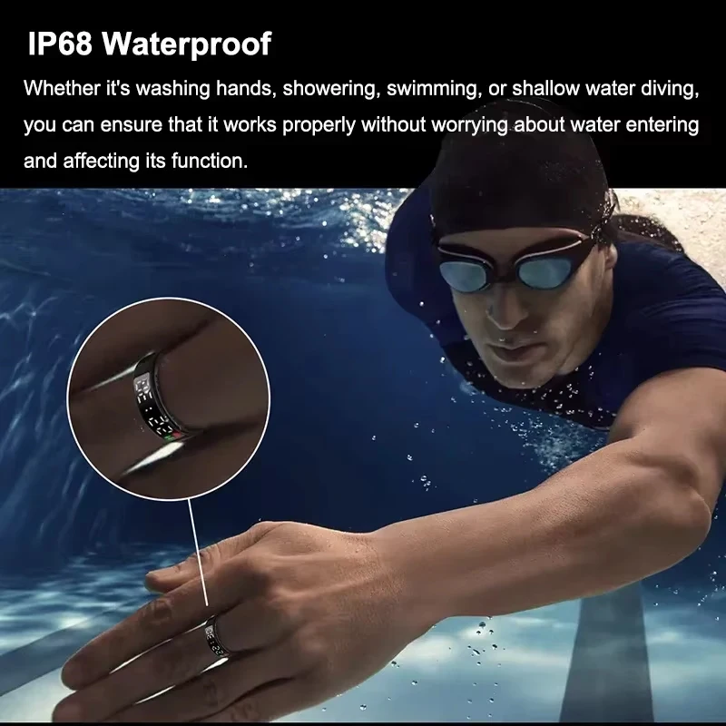 Smart Ring Heart Rate Blood Oxygen Health and Sleep Monitor 5ATM Waterproof Multi-sport Modes Fitness Ring for Android iOS