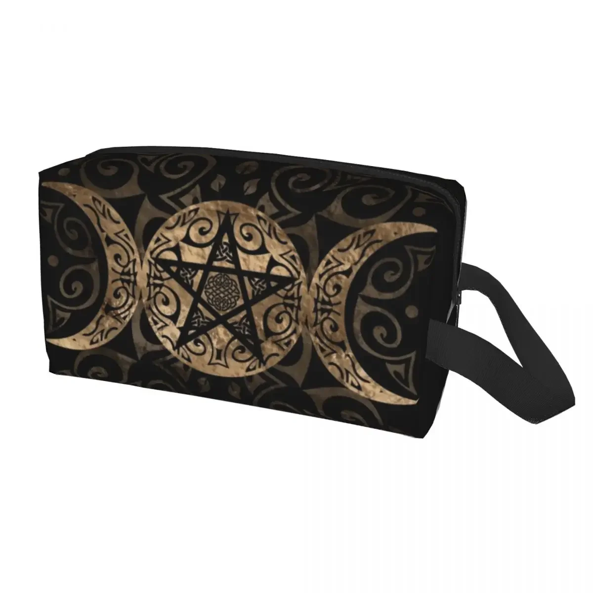 Triple Moon Goddess Pentagram Toiletry Bag for Women Pagan Wiccan Makeup Cosmetic Organizer Ladies Beauty Storage Dopp Kit Box