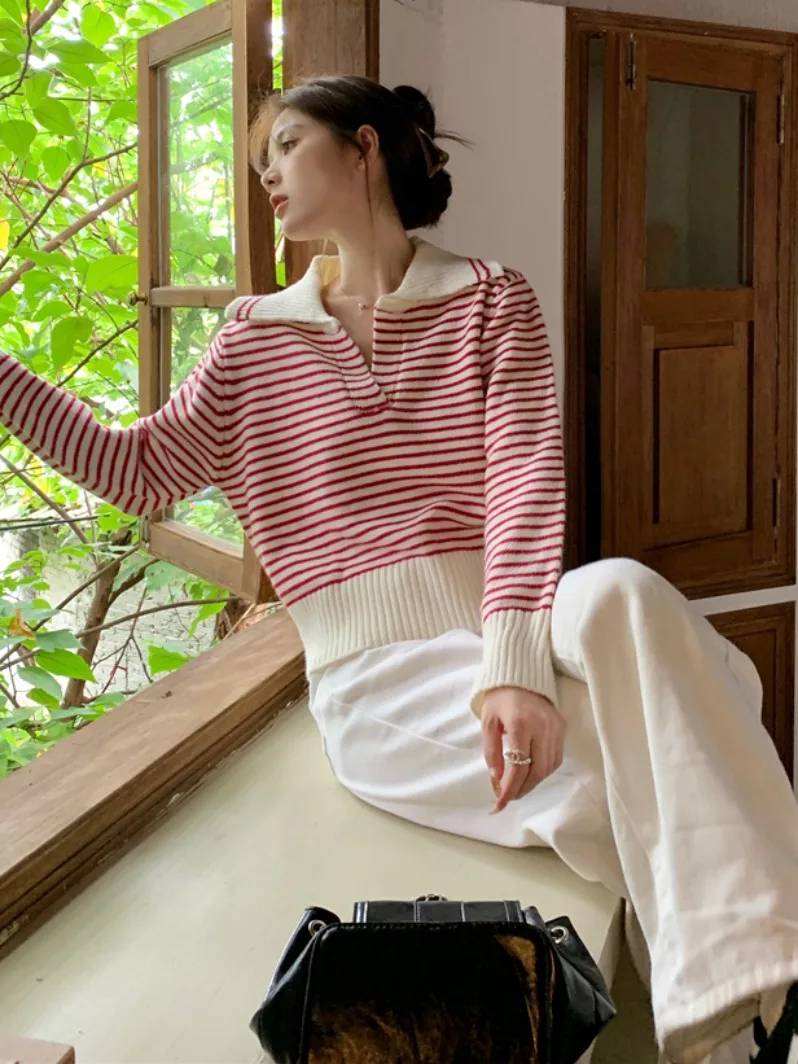 حجم كبير ort فضفاضة تناسب طويلة Sve مخطط اللون بلو سترة للنساء الخريف الشتاء Faion كلية Sle التخسيس الأعلى