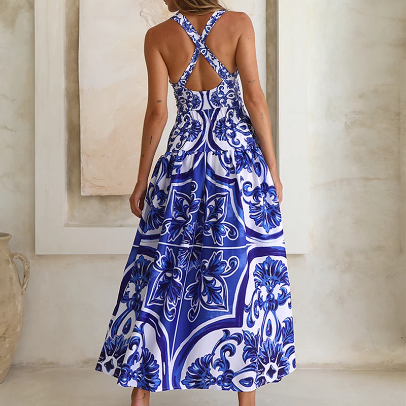 Trajes de baño para mujer 2025, vestido de playa con cuello en V, traje de baño de una pieza con estampado clásico de la serie Majolica, pantalones o pantalones cortos, ropa de playa