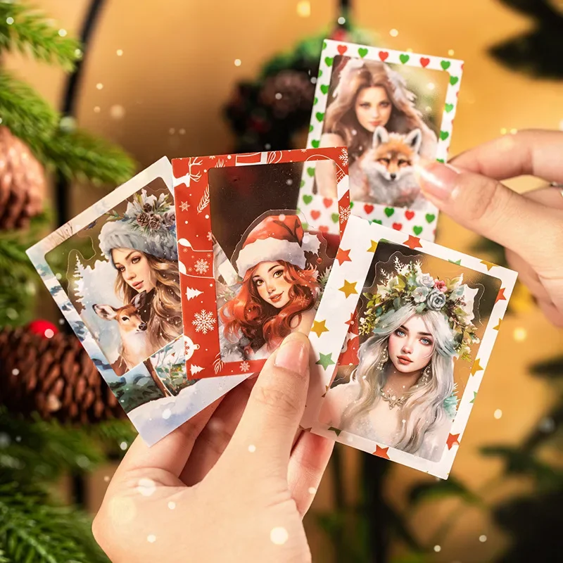 15 Uds pegatinas lindas personaje Polaroid tiempo Navidad collage papelería por paquete cuenta decoración álbum de recortes nieve 144*96mm