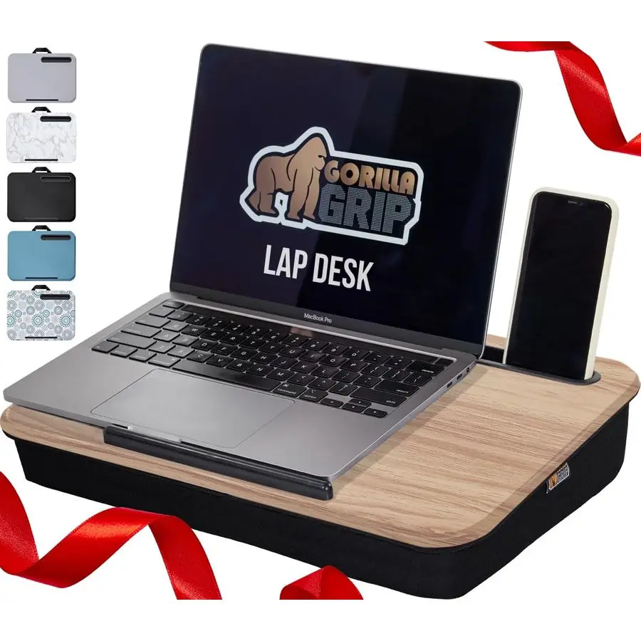 

Laptop Lap Desk with Phone Holder, Pillow Cushion Desks Fit Laptops up to 15.6, Gifts for Home, Portable Travel Workstation, Tra