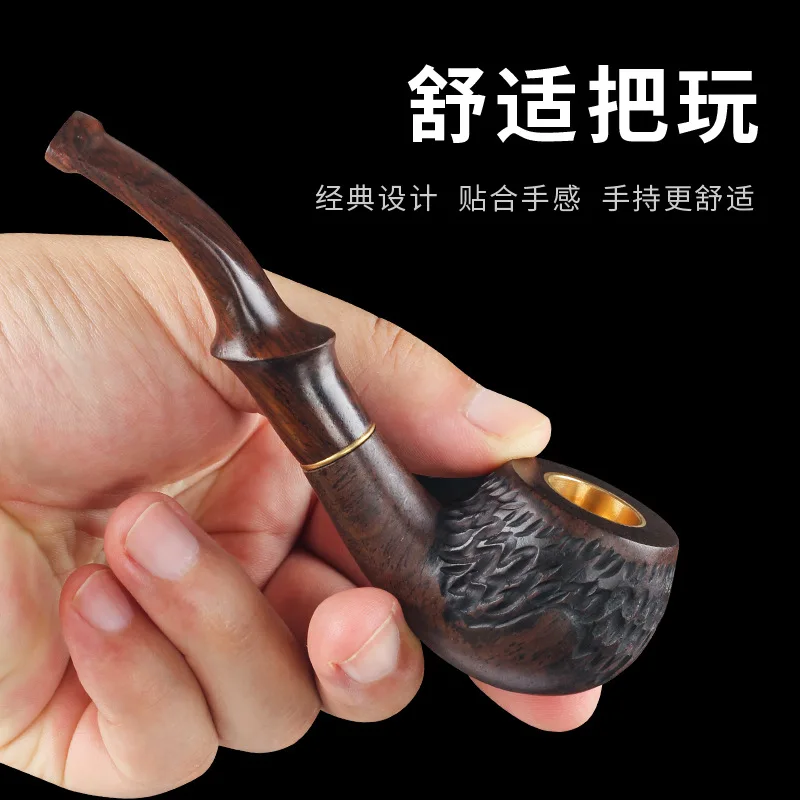 

Ebony Smoking Pipe All Solid Wood9mmFilter Cartridge Tobacco Filter Three-in-One Pot Men's Traditional Wooden Smoking Pipe Smoki