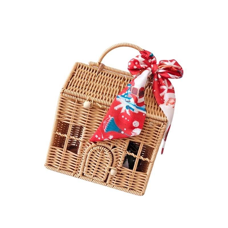 Confezione regalo a forma casa con cestino da in rattan per compleanni festività 203C
