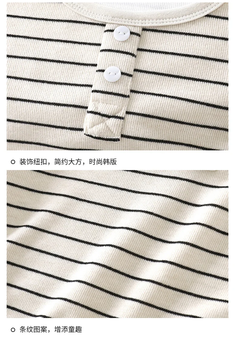 Rundhals-Streifen-T-Shirt mit Knöpfen und langen Ärmeln für Kinder, Herbst-Jungen-Basisshirt, Mädchen-Basisshirt, Baby-Winter-Oberteil, Kinder-T-Shirt – Detail 17